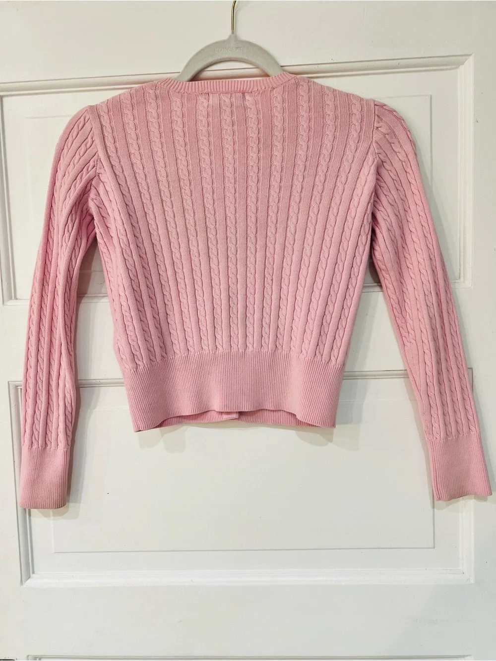 Ralph Lauren Girls Pink Cable Knit Cardigan Sweater M 8-10 Cotton Pony Logo